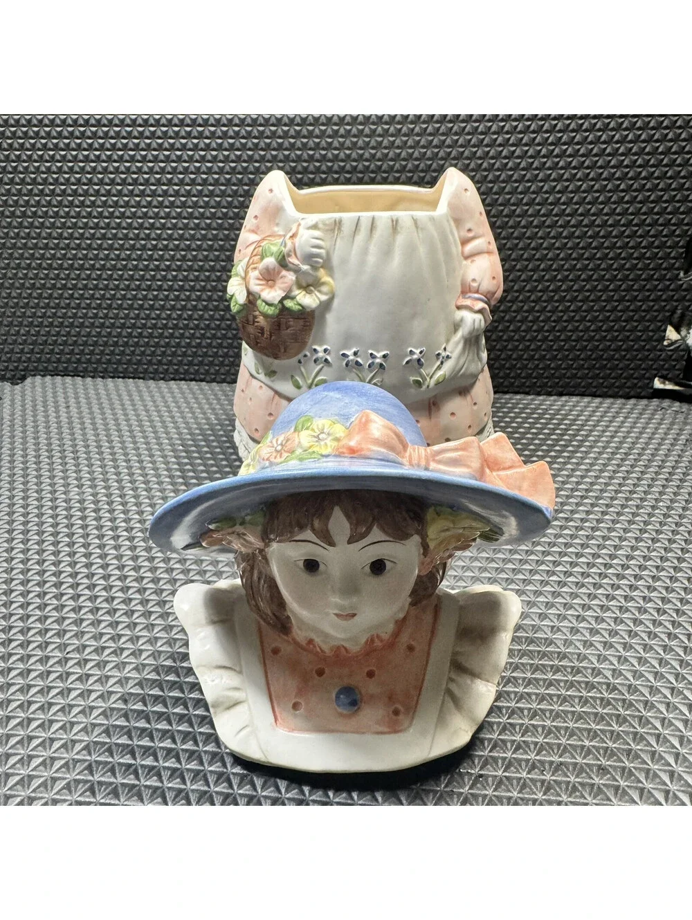 Takahashi Ceramic Bonnet Flower Maiden Girl Basket Cookie Jar 12” Vintage Japan
